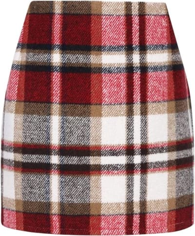 red plaid mini skirt wool 