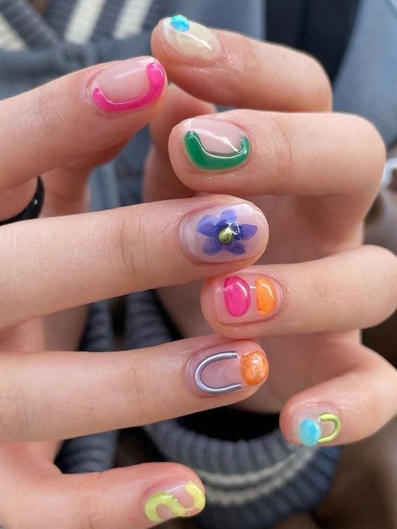 Korean short acrylic nails: neon pop