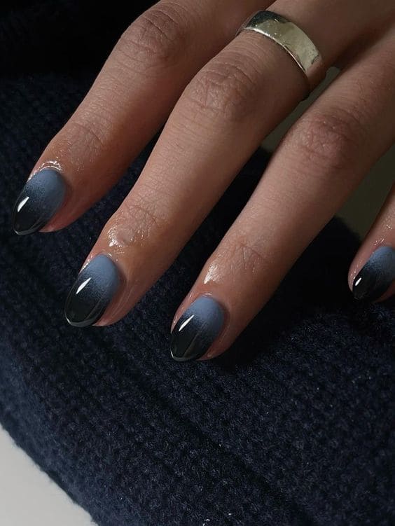 blue and black manicure 