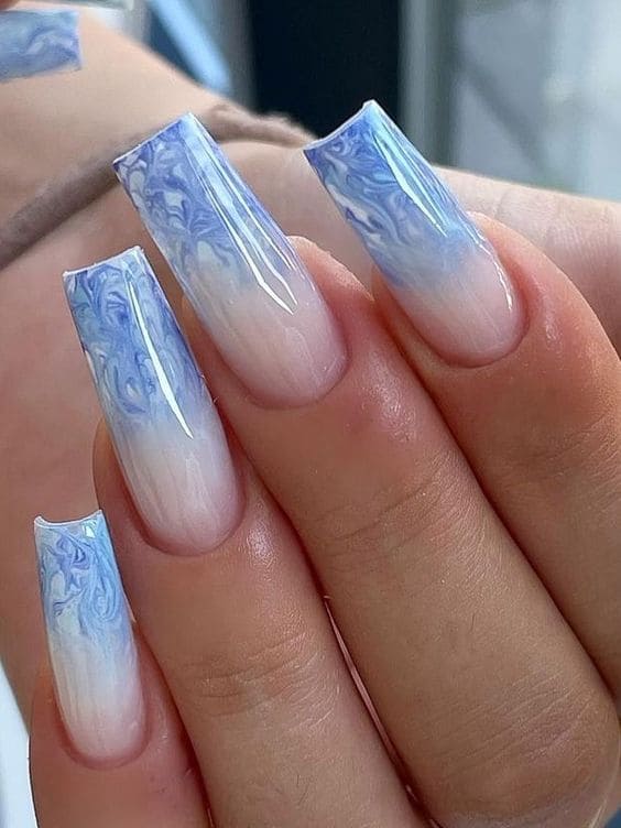 long blue marble nails 