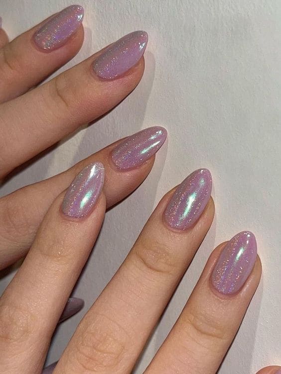 shimmery lavender cat eye nails 