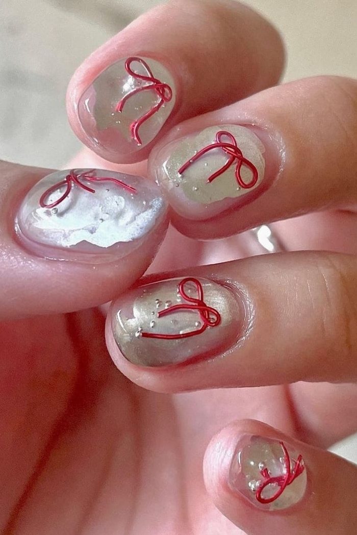 45+ Korean Bow Nail Designs Unveil Delightful Sweet Style 