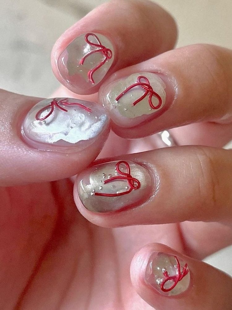 Korean bow nail designs: simple wire ribbons