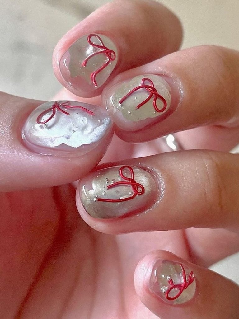 45+ Korean Bow Nails Unveil Delightful Sweet Style