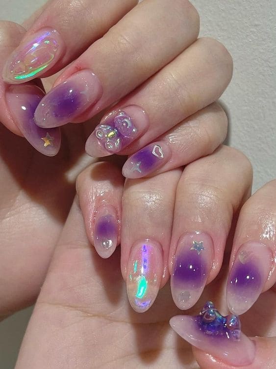 Korean purple nail design: blush
