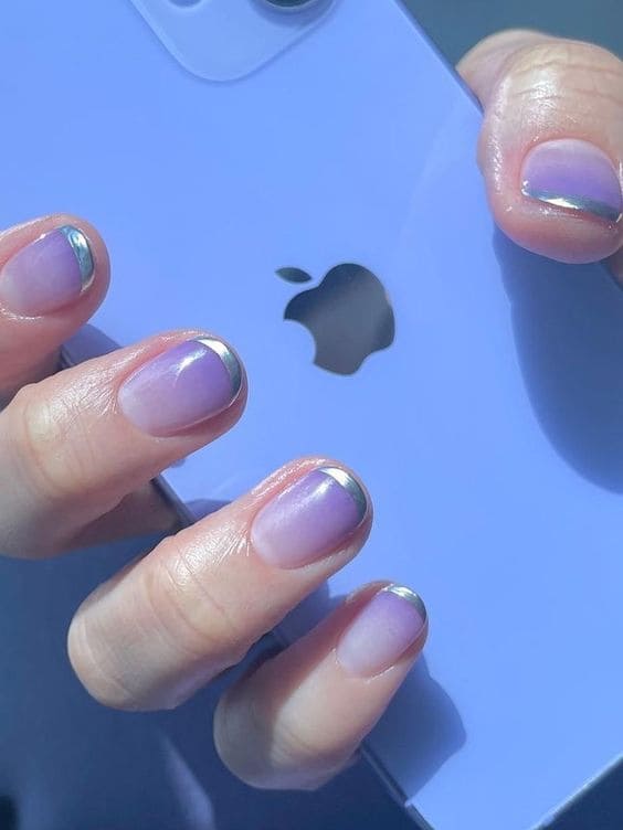 Korean purple nail design: ombre and chrome tips