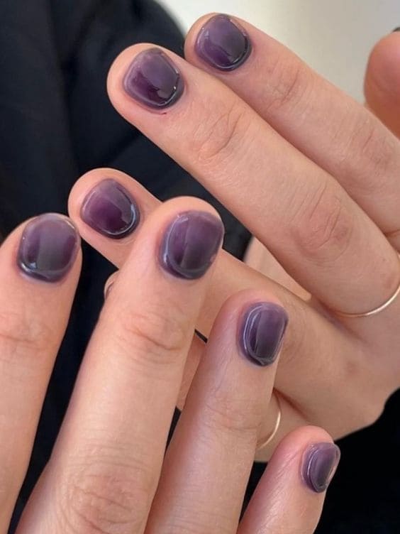 Korean purple nail design: dark purple jelly nails 