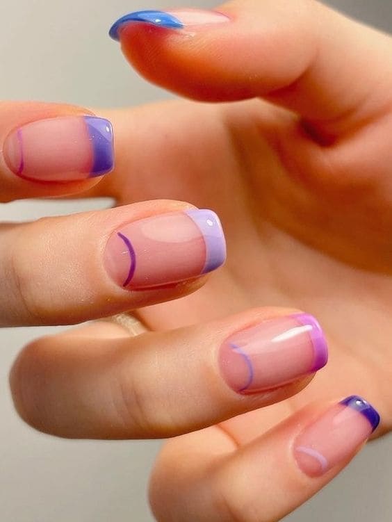 Korean purple nail design: French tips