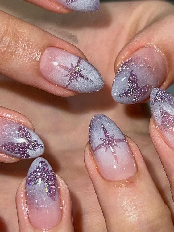 Korean purple ombre nails: airbrush effect 