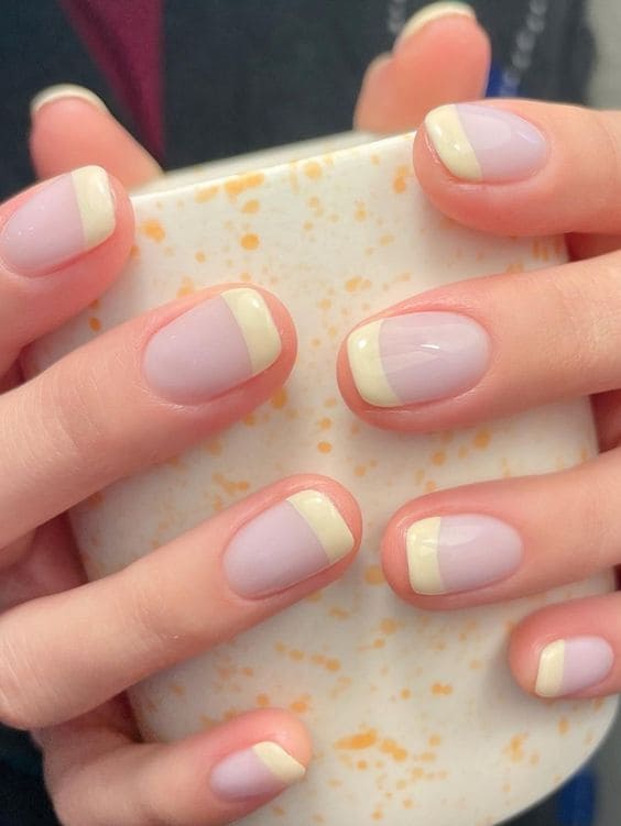 classy Korean short nail design: pastel French tips