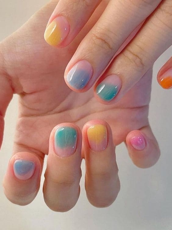 colorful watercolor nails 