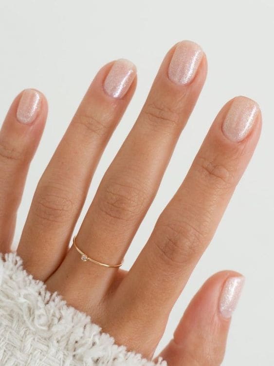 classy Korean short nail design: shimmery white 