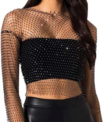 new years eve outfit: glitter mesh top