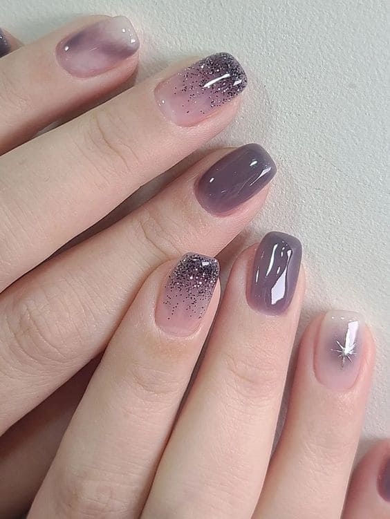 purplish gray jelly nails