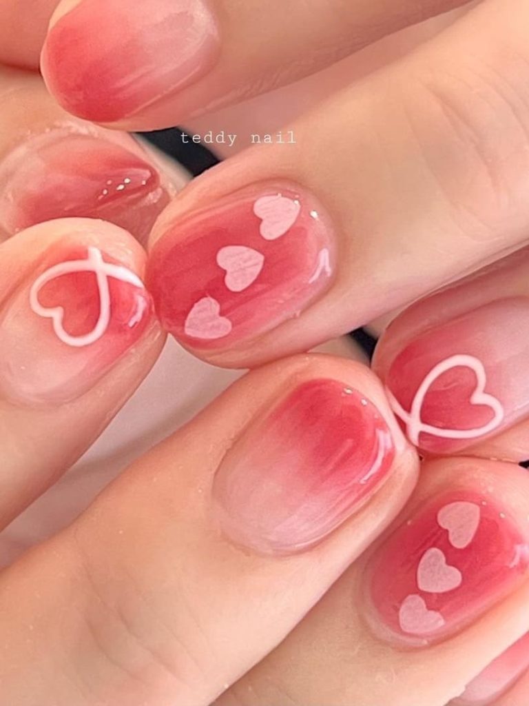 Korean Valentine's Day Nail Designs: heart confetti 
