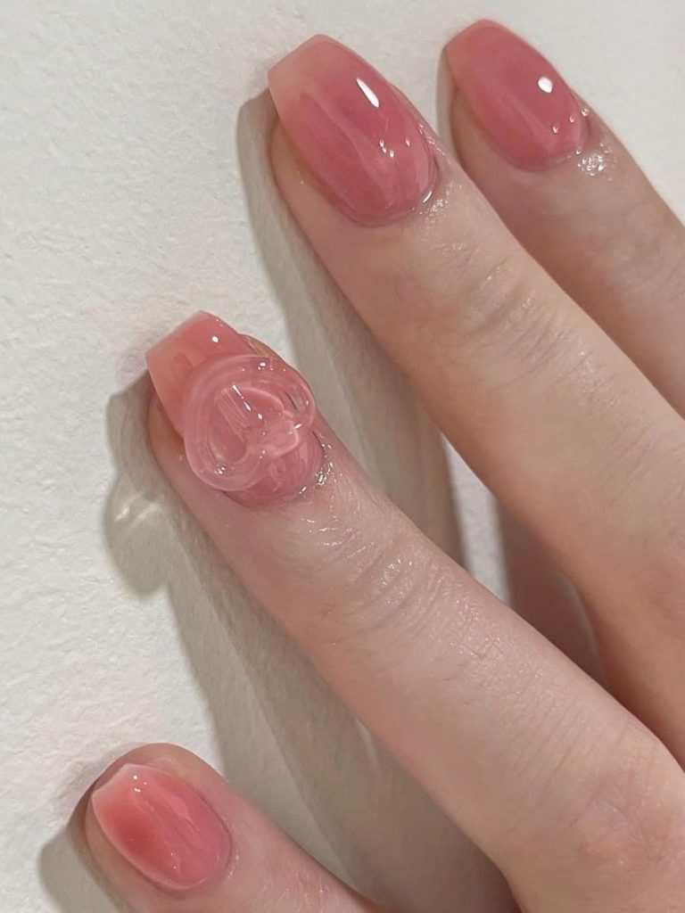 Korean Valentine's Day Nail Designs: blush jelly colors