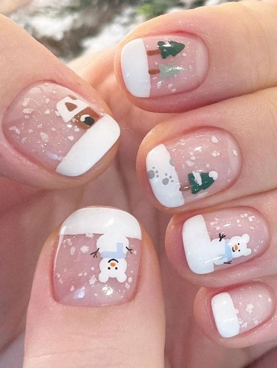 winter Korean nail design: snow inspired nails