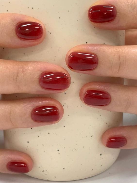 red jelly short nails 