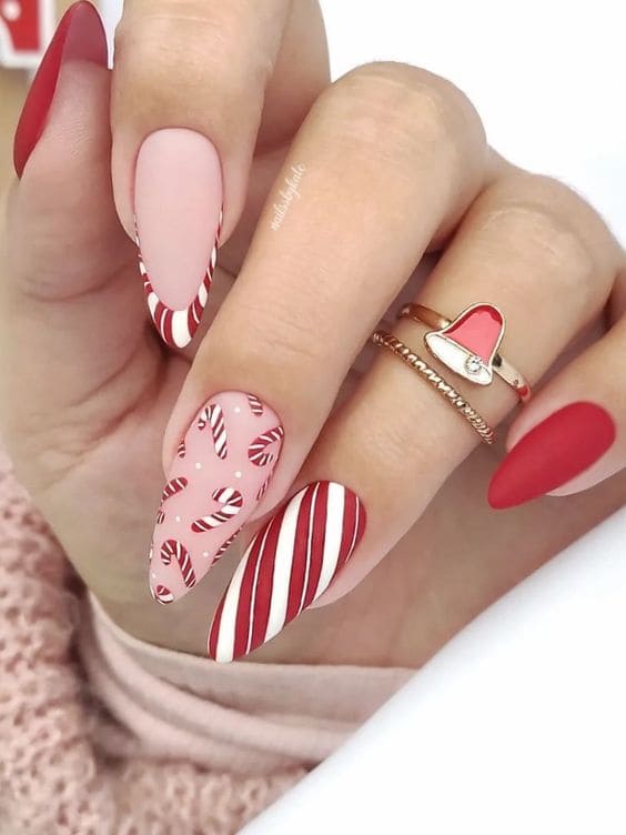 pink and red nail design 