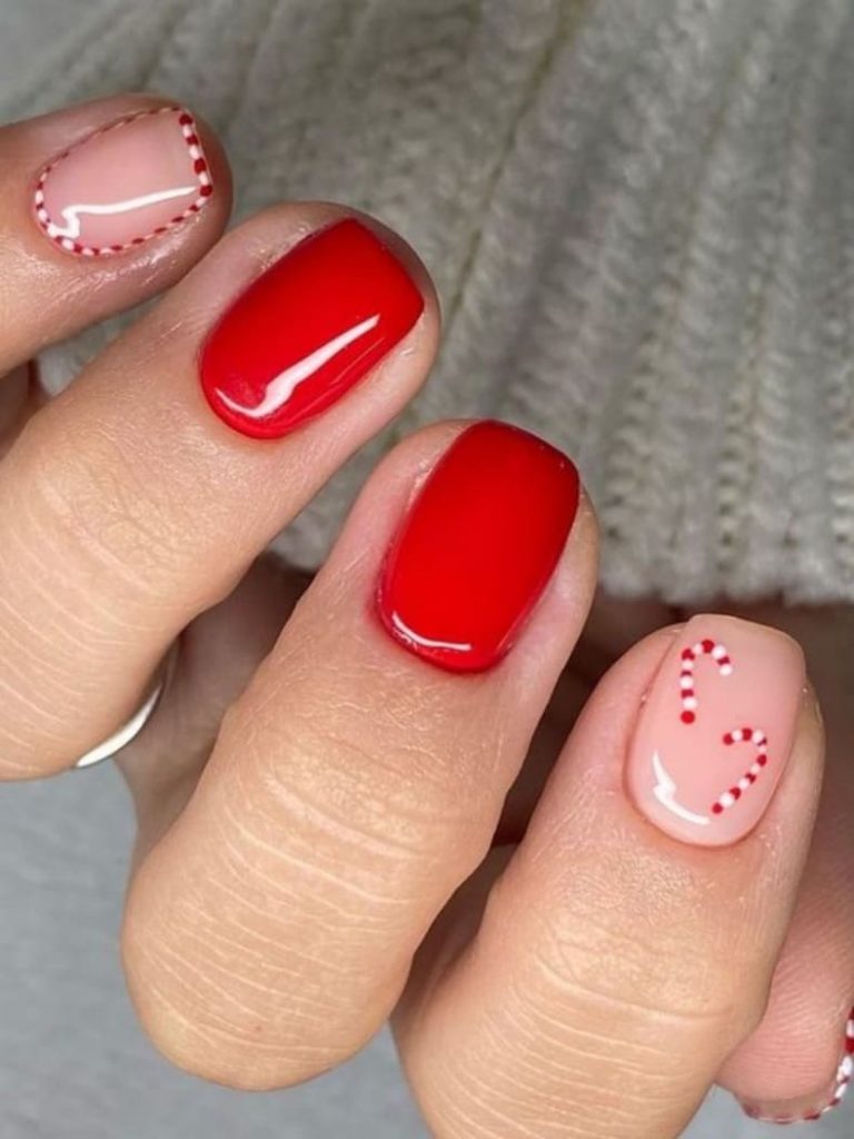 red nails with candy canes