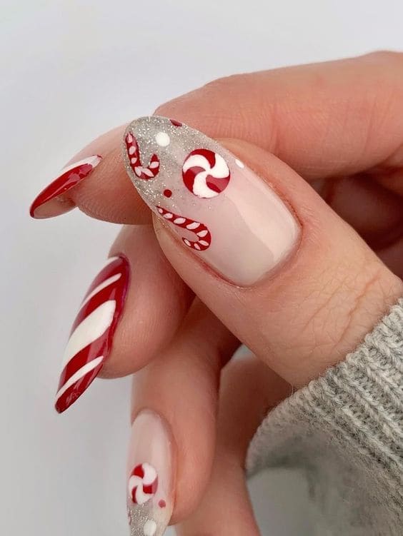 candy cane nails: peppermint 