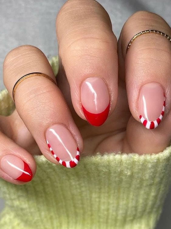 red and white striped French tips 