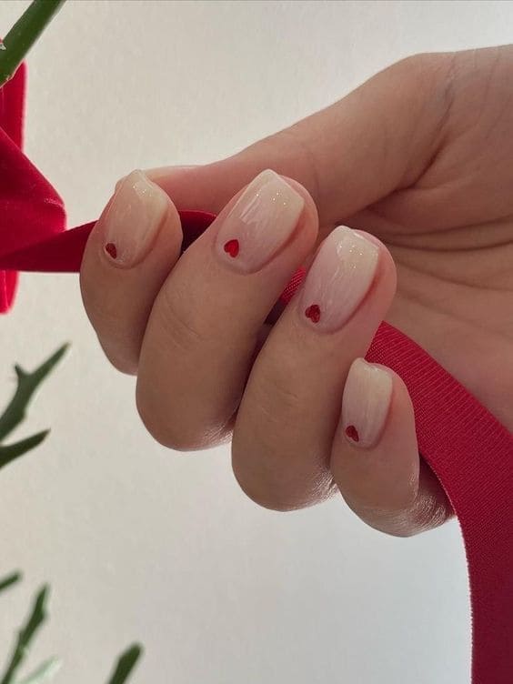 cute Korean heart nail design: milky white nails 