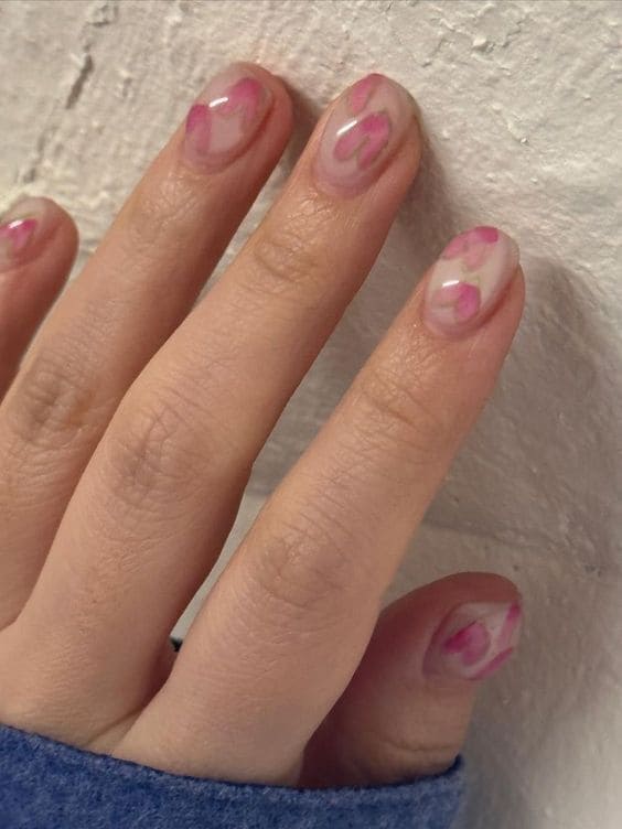 cute Korean heart nail design: water color
