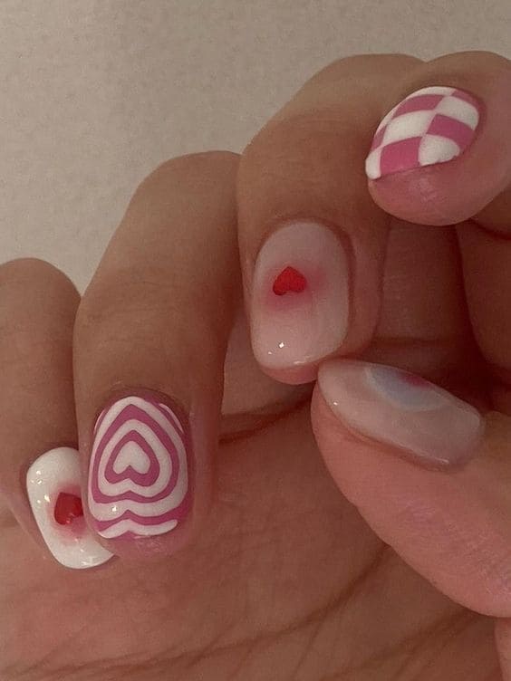 cute Korean heart nail design: baby pink 