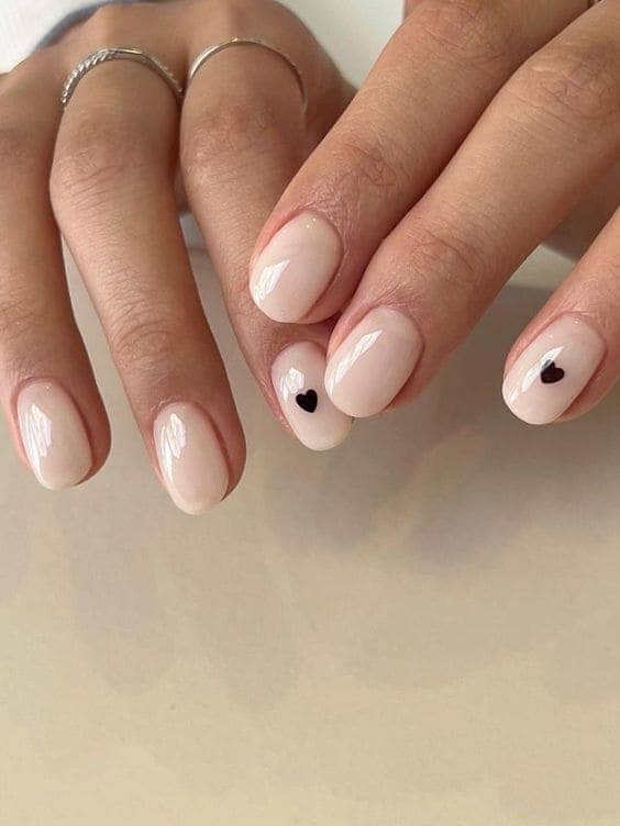 cute Korean heart nail design: milky white nails 