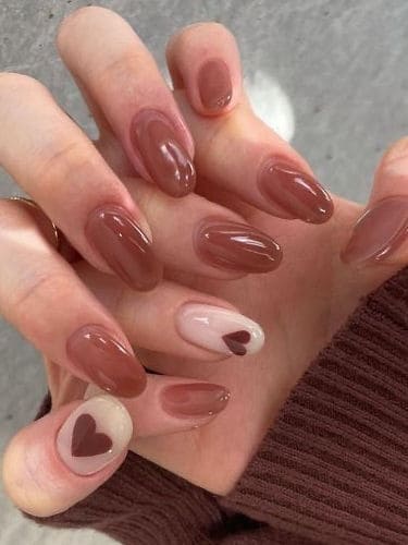 brown nails with a heart