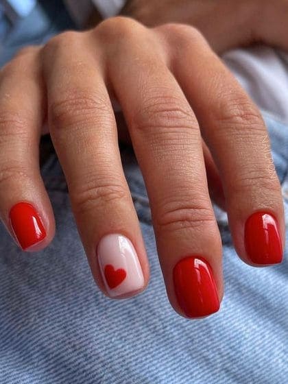 cute heart nails: red accent