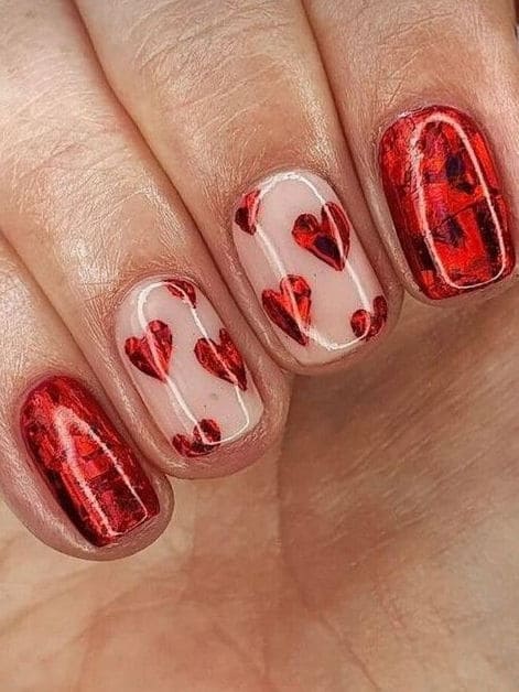 cute heart nails: red accent