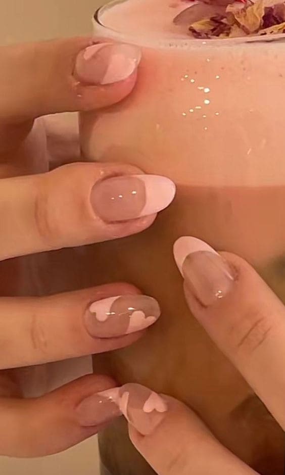 cute heart nails: pink French tips