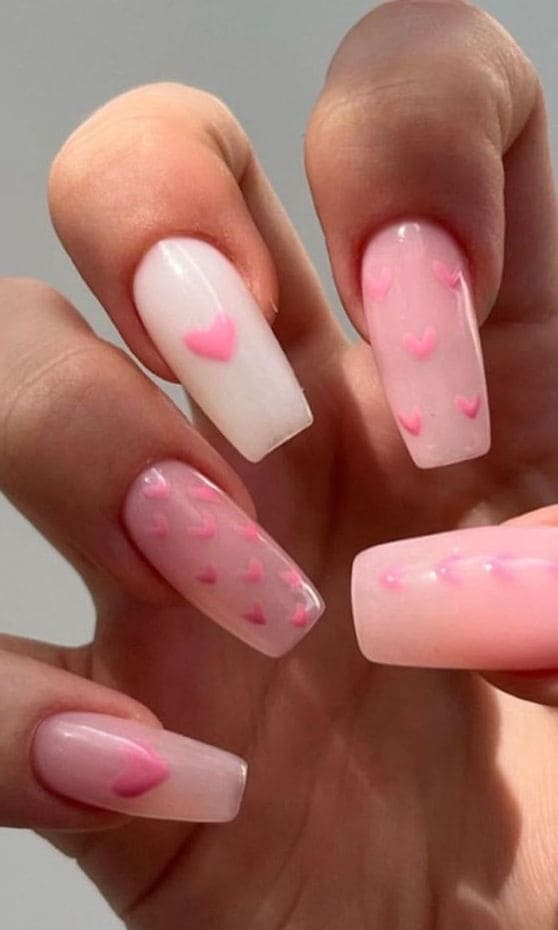 cute heart nails: pink acrylics 