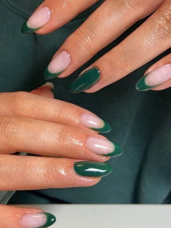 emerald green nails: French tips