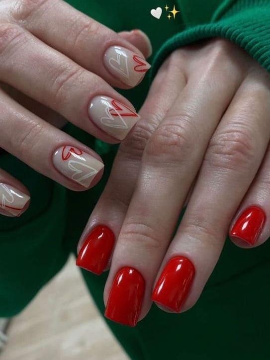 Valentine's Day Acrylic Nails: red heart accent