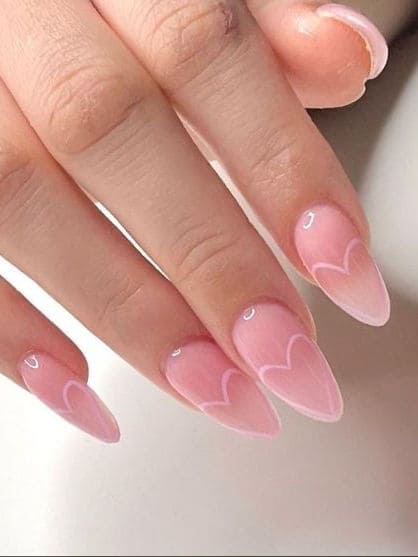 Valentine's Day Acrylic Nails: pink heart tips