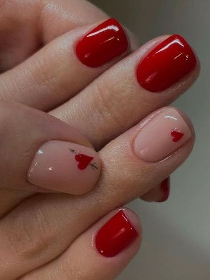Valentine's Day Acrylic Nails: red heart accent