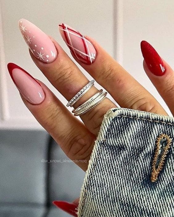 stylish red and white nails