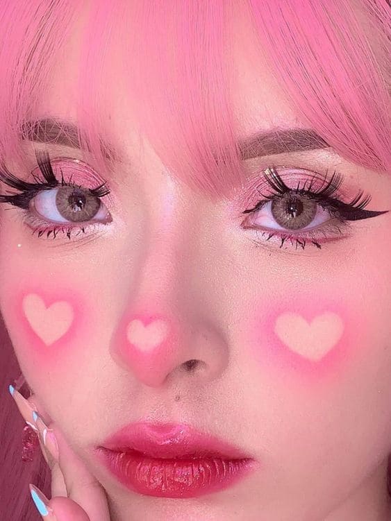 heart makeup: pink heart cutout cheeks 