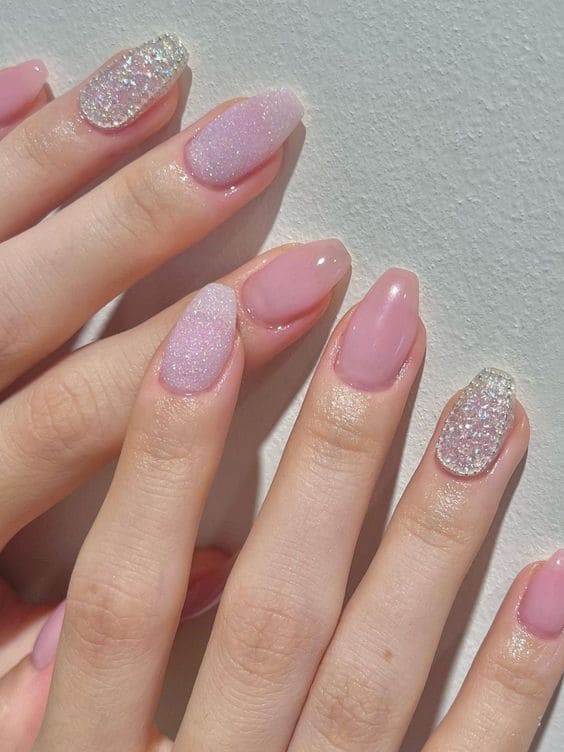 Korean Pink Glitter Nails: Pastel Perfection With a Glittery Twist