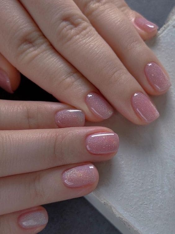 Korean Pink Glitter Nails: Pink Shimmer With an Understated Shine
