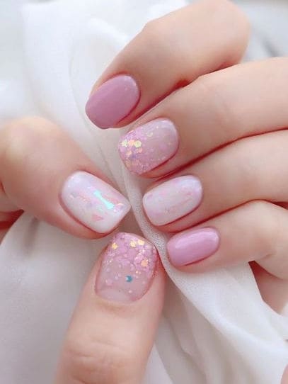 Korean Pink Glitter Nails: Pink Dreams With Iridescent Touches