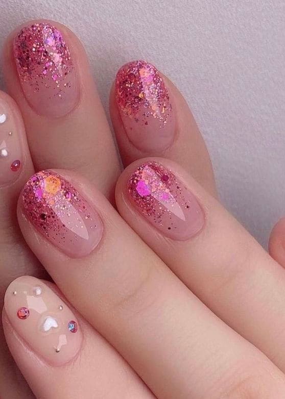 Korean Pink Glitter Nails: A Ballet of Blush and Bedazzle