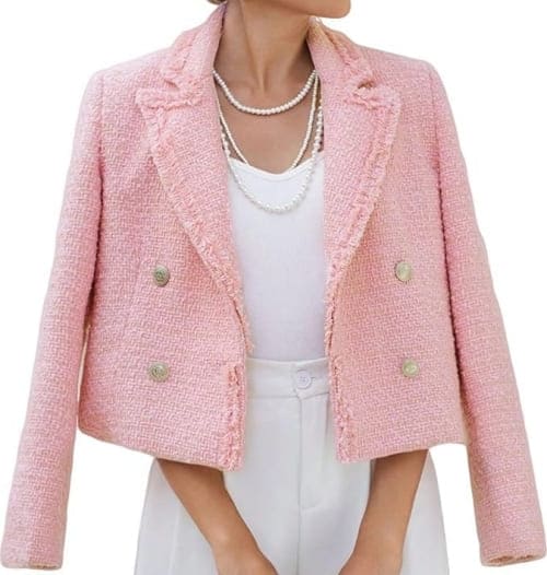 light pink tweed jacket 