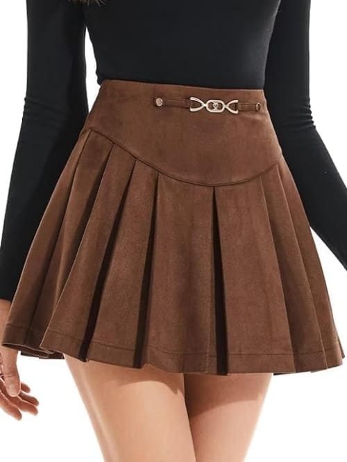dark brown pleated mini skirt 