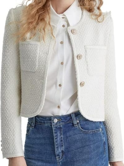 white tweed jacket crop