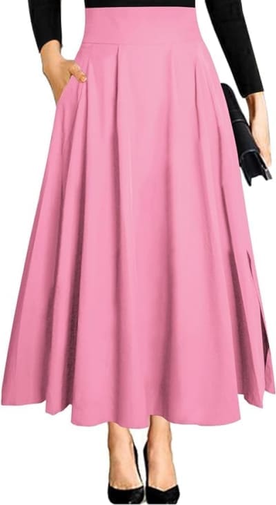 pink pleated long skirt 