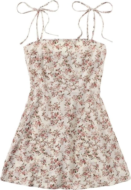coquette aesthetic outfit: rose print short dress